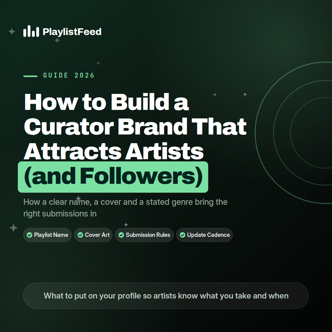 PlaylistFeed guide thumbnail titled How to Build a Curator Brand That Attracts Artists